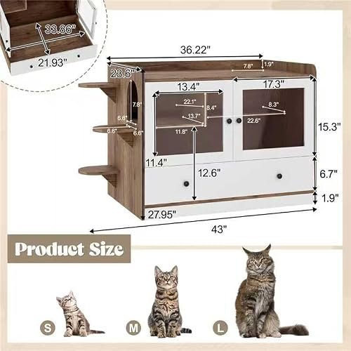 43” Cat Litter Box Furniture with LED