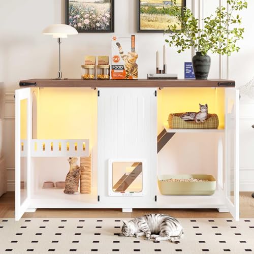 47.2" Cat Litter Box Furniture with LED