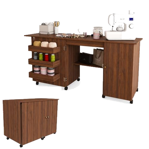 HRVEOCEI 4-in-1 Folding Sewing Table with Storage